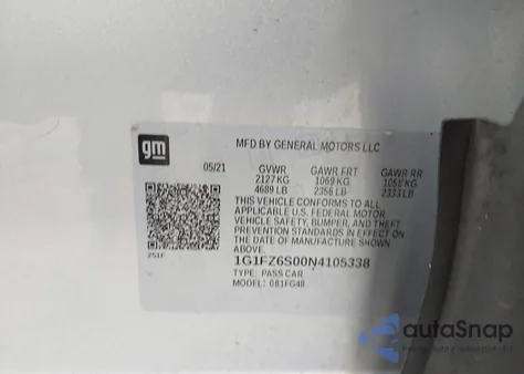 2022 Chevrolet Bolt Euv Fwd Premier из США, поврежденный, VIN 1G1FZ6S00N4105338